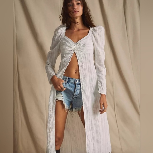 Free People Tops - Free People Luna Button Down Pin Stripe Puff Long Sleeve Maxi Top XL